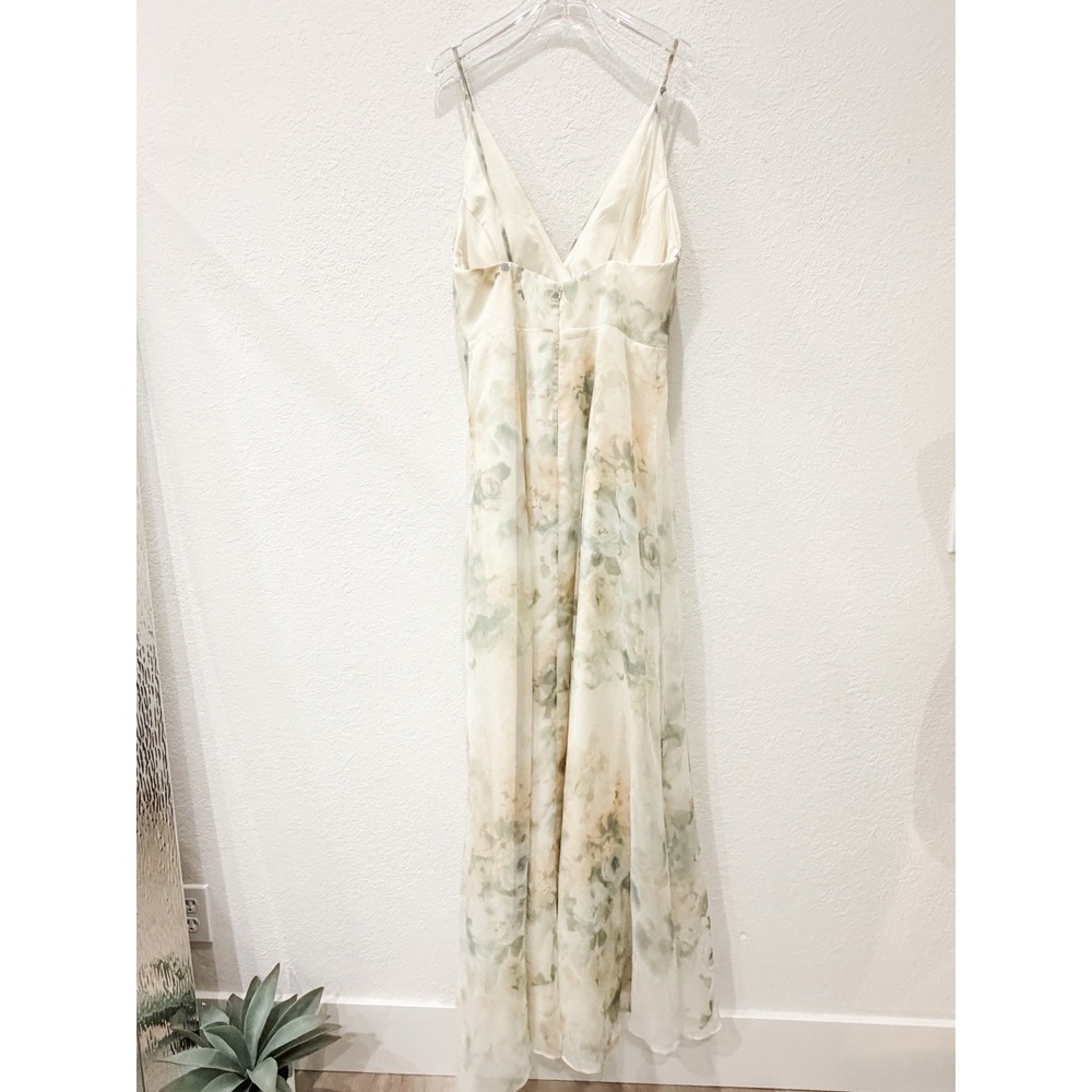 Jenny Yoo Inesse Watercolor Floral Maxi Dress Formal Bridesmaid 10 Ivory Sage - Picture 2 of 6